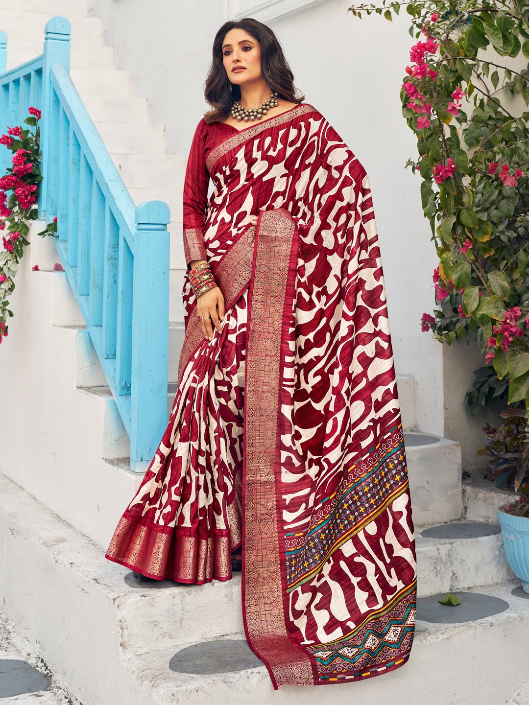 

Mitera Zari Printed Sungudi Saree, Maroon