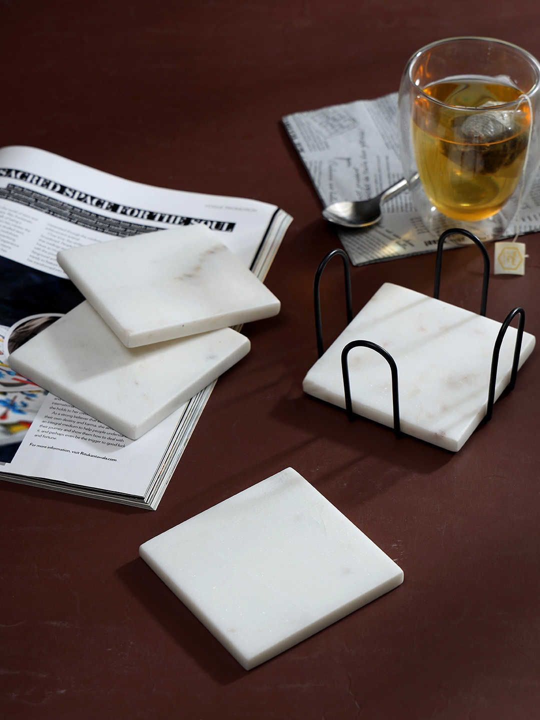 

DULI White 4 Pieces Square Printed Coasters