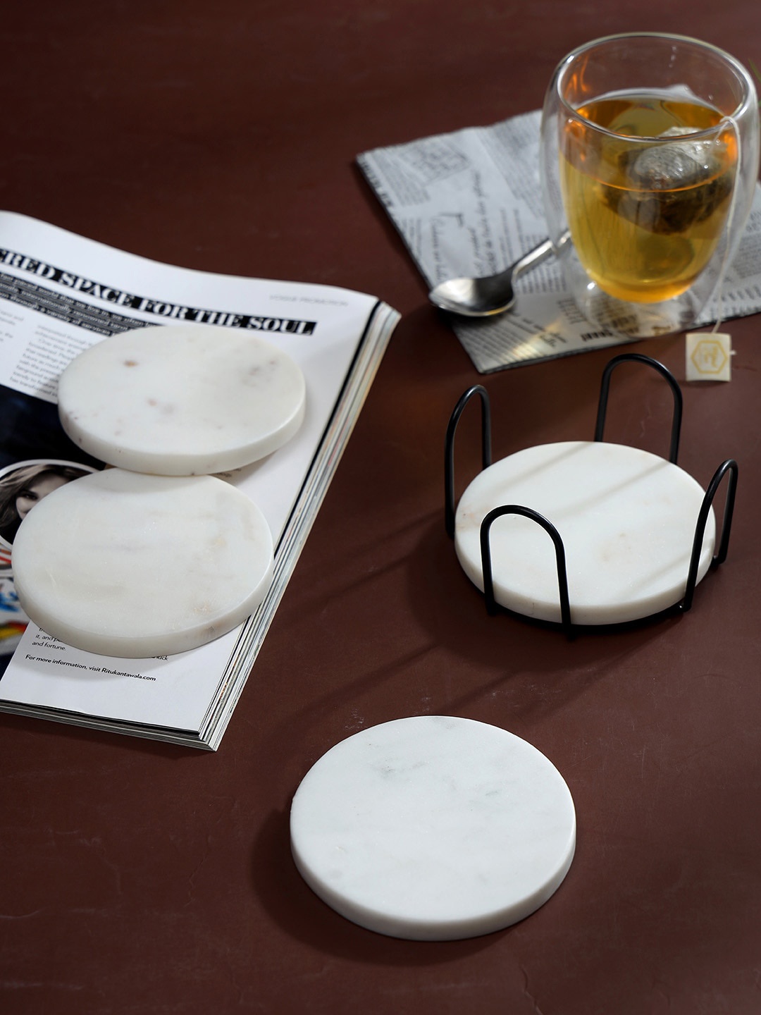 

DULI 4-Pcs White Round Marble Coasters