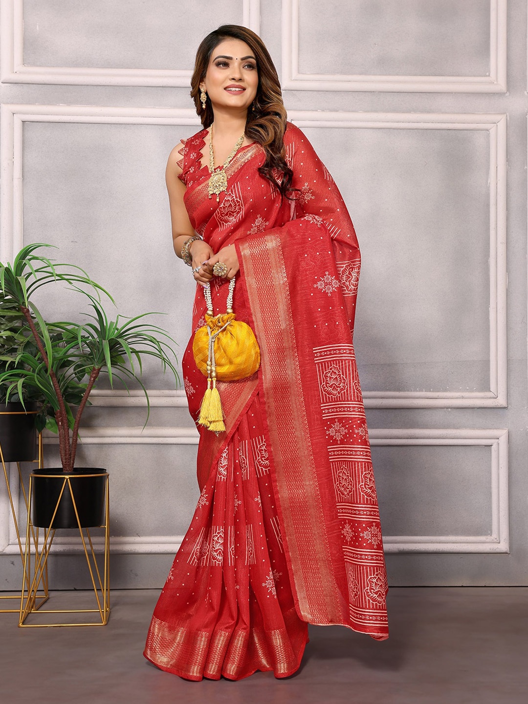 

Hema silk mills Ethnic Motifs Bhagalpuri Saree, Red
