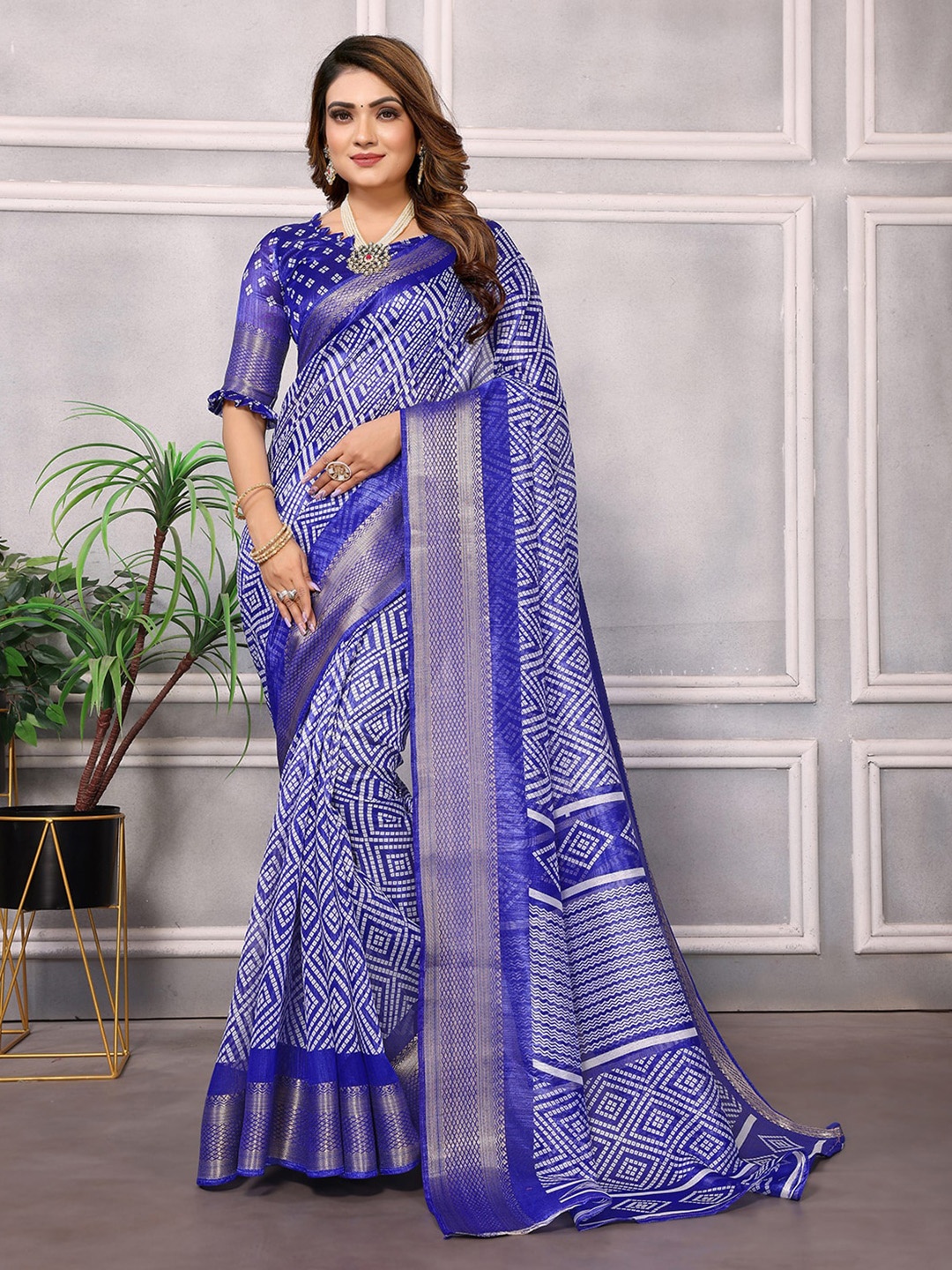 

Hema silk mills Bandhani Cotton Silk Bandhani Saree, Blue