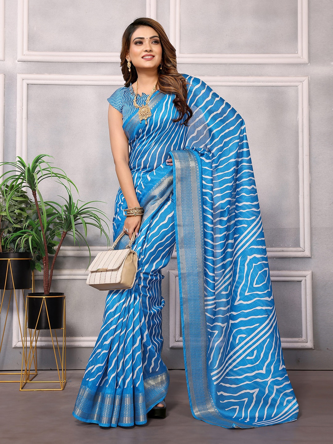 

Hema silk mills Cotton Silk Leheriya Saree, Blue