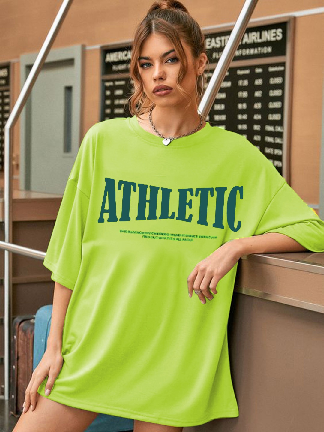CHKOKKO Typography Printed Drop-Shoulder T-shirt, Green