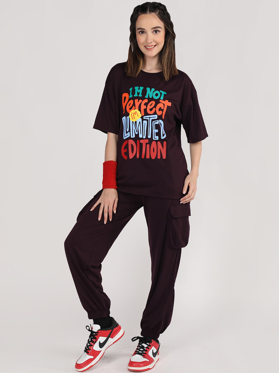 

CHKOKKO Printed T-Shirt With Joggers, Violet
