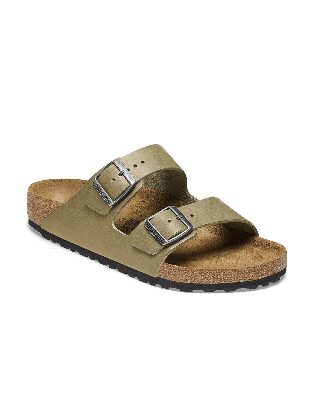 

Birkenstock Regular Width Arizona Leather Open Toe Flats With Buckle, Green