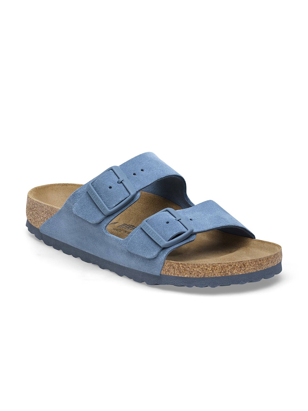 

Birkenstock Regular Width Arizona Leather Open Toe Flats With Buckle, Blue