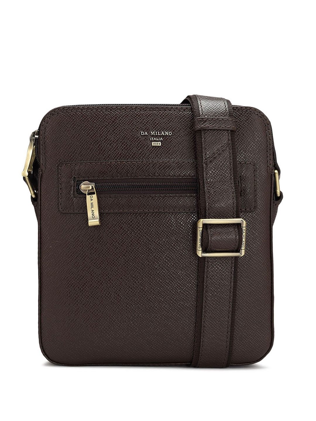 

Da Milano Men Textured Leather Messenger Bag, Brown