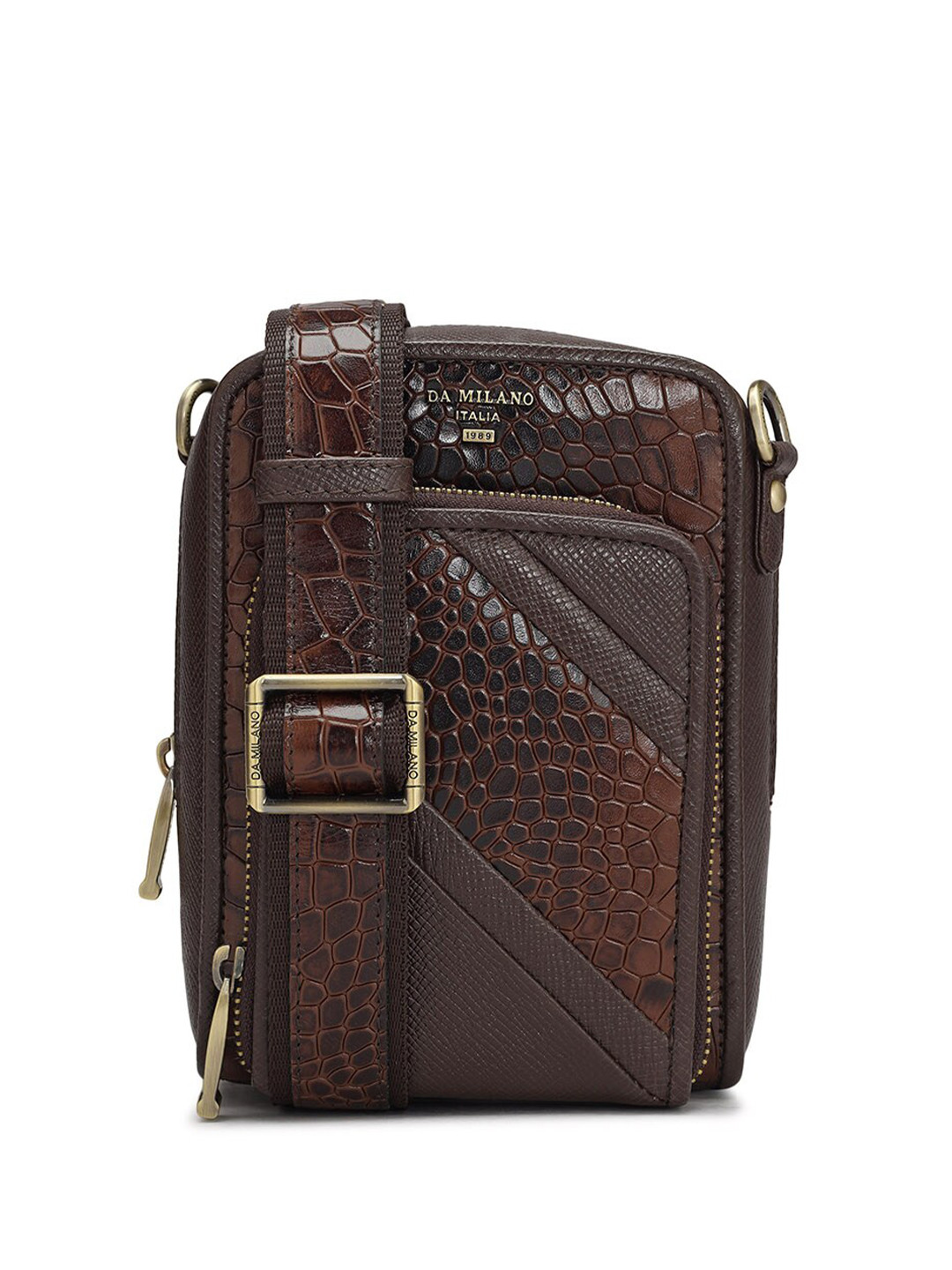 

Da Milano Men Textured Leather Messenger Bag, Brown