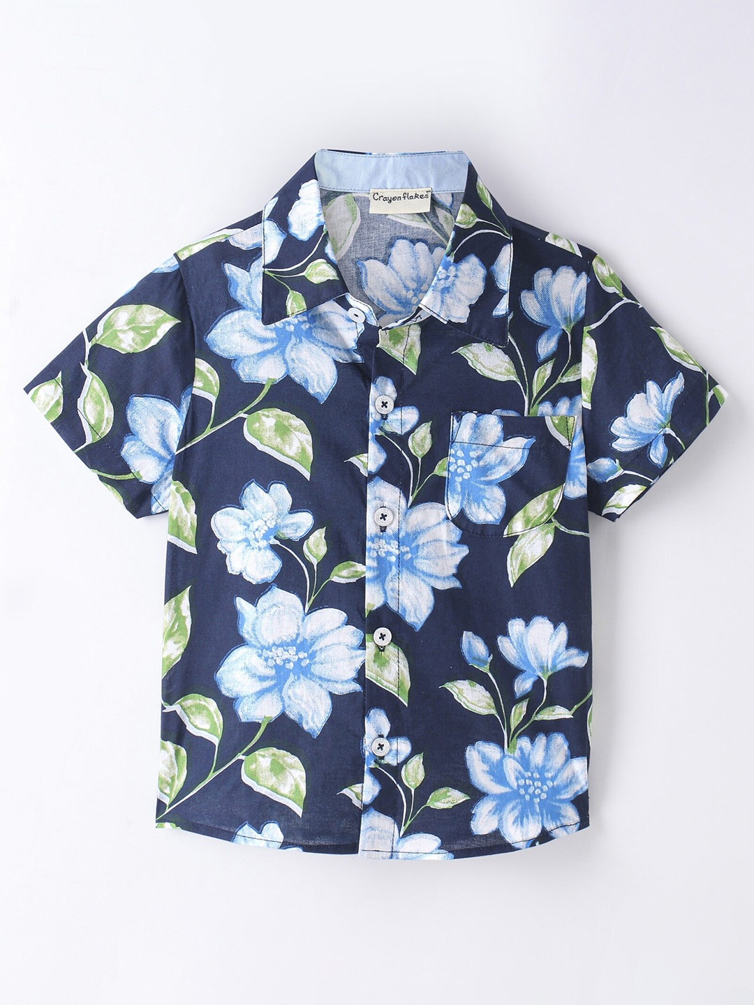 

CrayonFlakes Boys Floral Printed Cotton Casual Shirt, Navy blue