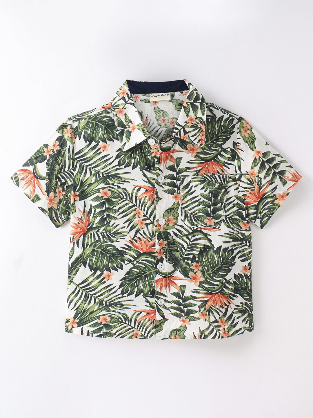 

CrayonFlakes Boys Tropical Printed Casual Shirt, Off white