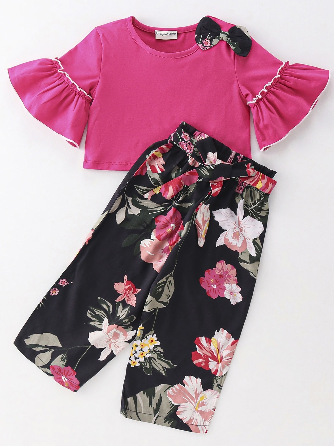 

CrayonFlakes Girls Round Neck Top With Palazzo, Black