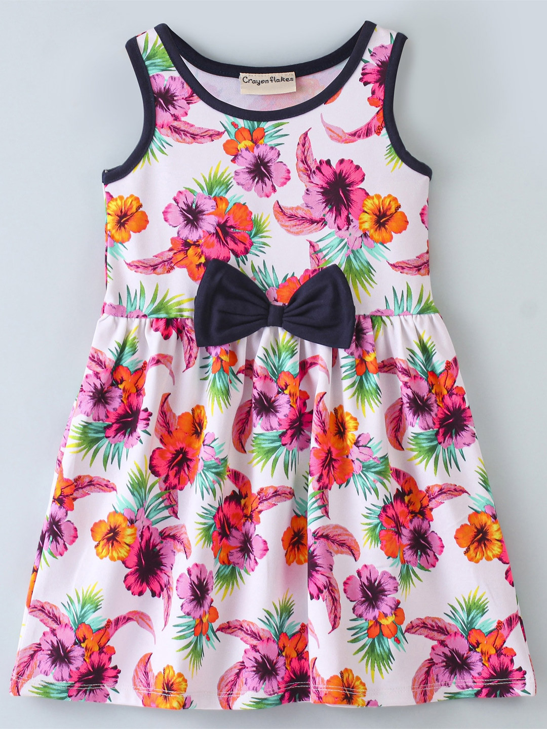 

CrayonFlakes Girls Floral Printed Round Neck Fit & Flare Dress, Off white