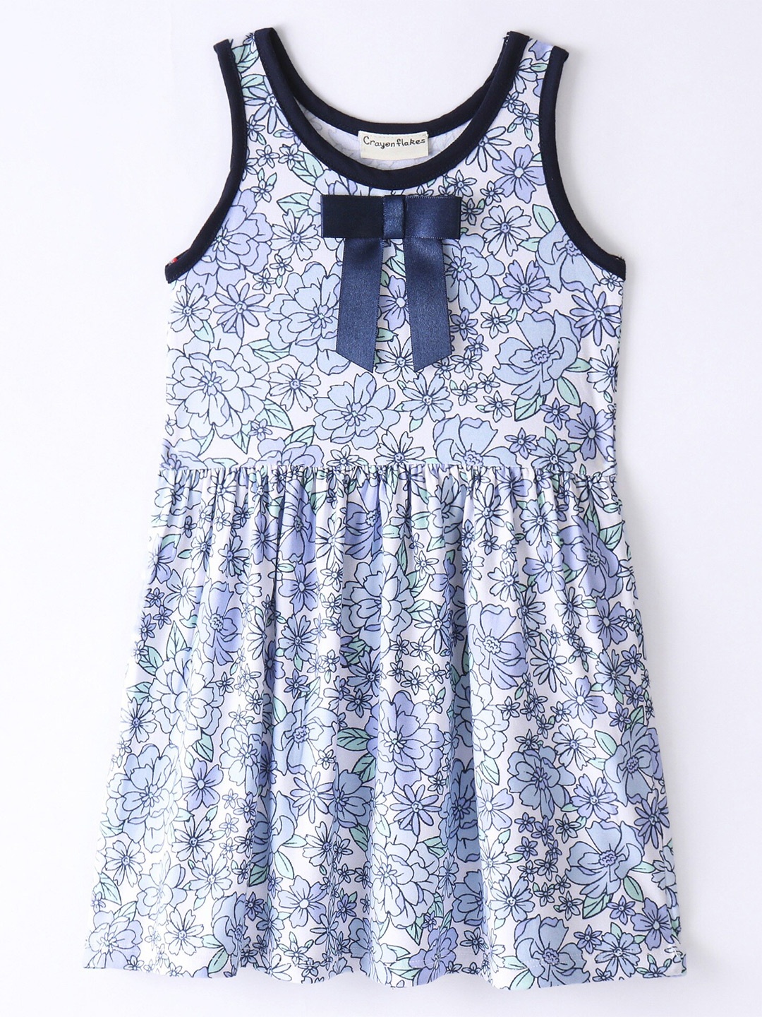 

CrayonFlakes Girls Floral Printed Fit & Flare Dress, Blue