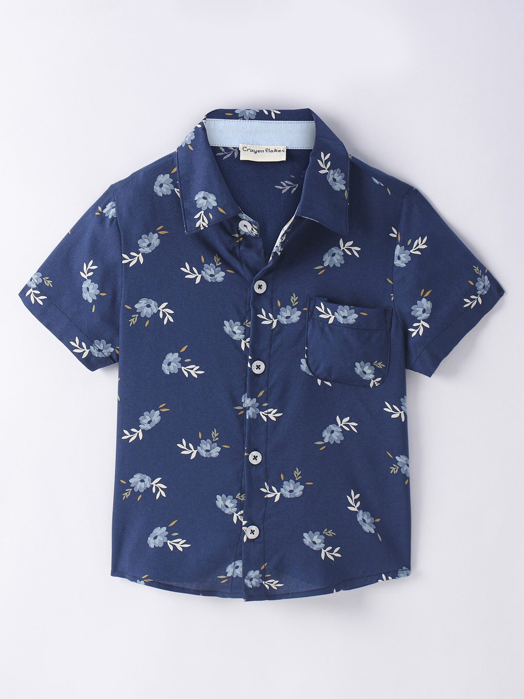 

CrayonFlakes Boys Floral Printed Casual Shirt, Navy blue