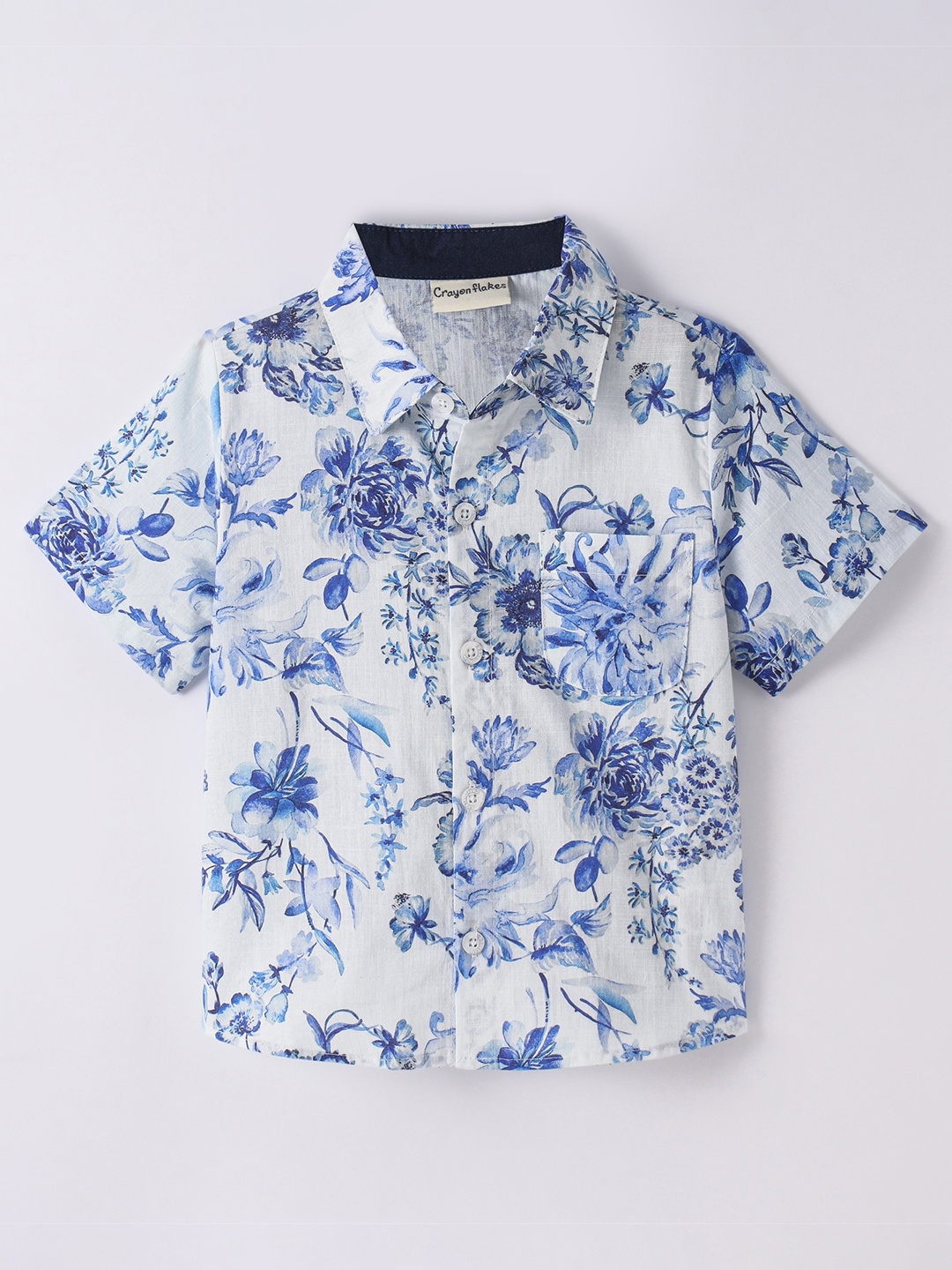

CrayonFlakes Boys Floral Opaque Printed Cotton Casual Shirt, Off white