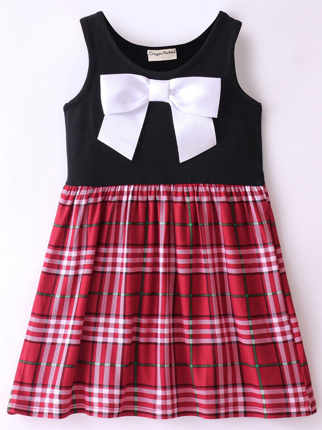 

CrayonFlakes Checked Round Neck Cotton A-Line Dress, Red