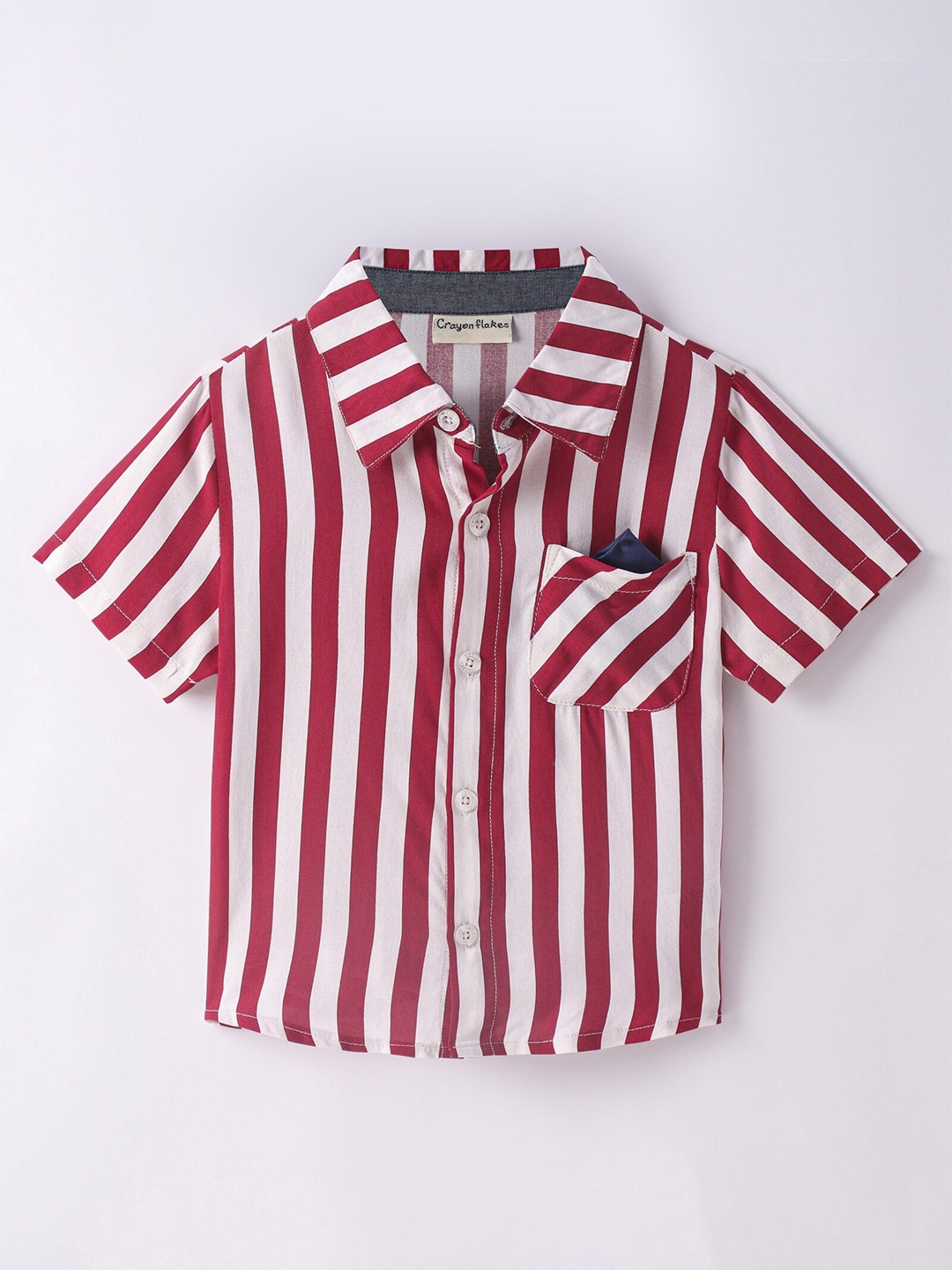 

CrayonFlakes Boys Vertical Striped Casual Shirt, Red