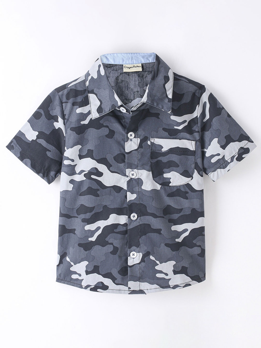 

CrayonFlakes Boys Camouflage Printed Cotton Casual Shirt, Grey
