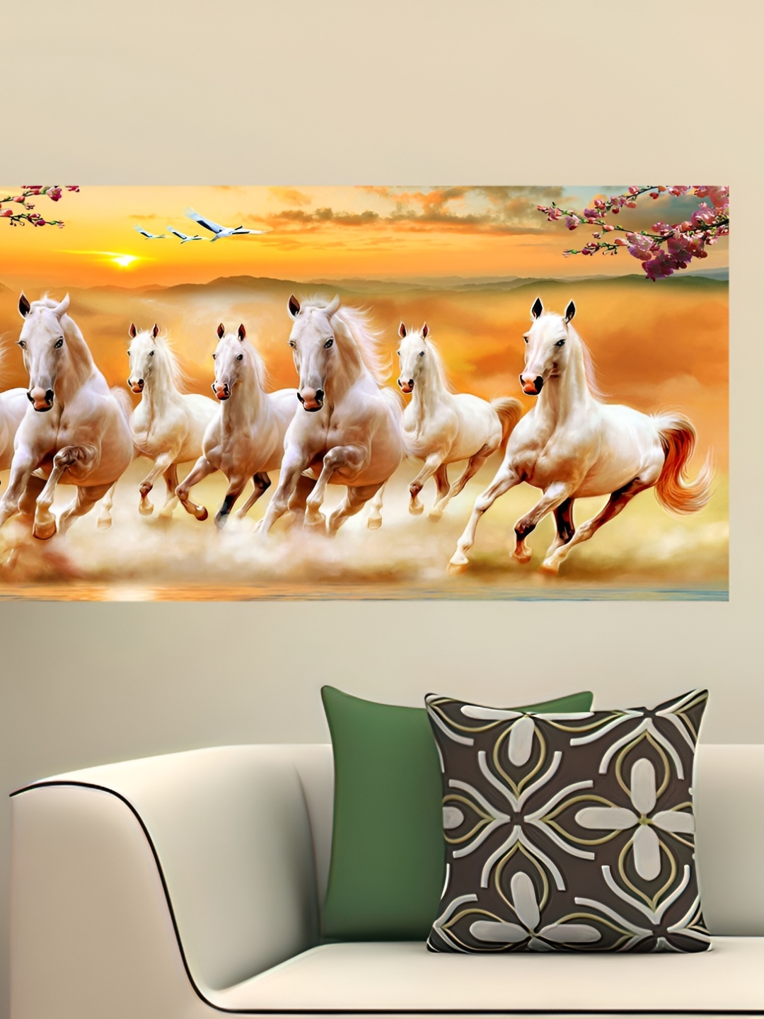 

British Terminal Yellow & White 7 Horse Vastu Poster Animals Wall Photograph