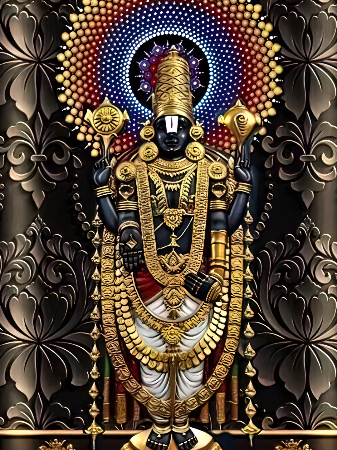

British Terminal Black & Gold-Toned God Tirupati Balaji Religious Wall Painting