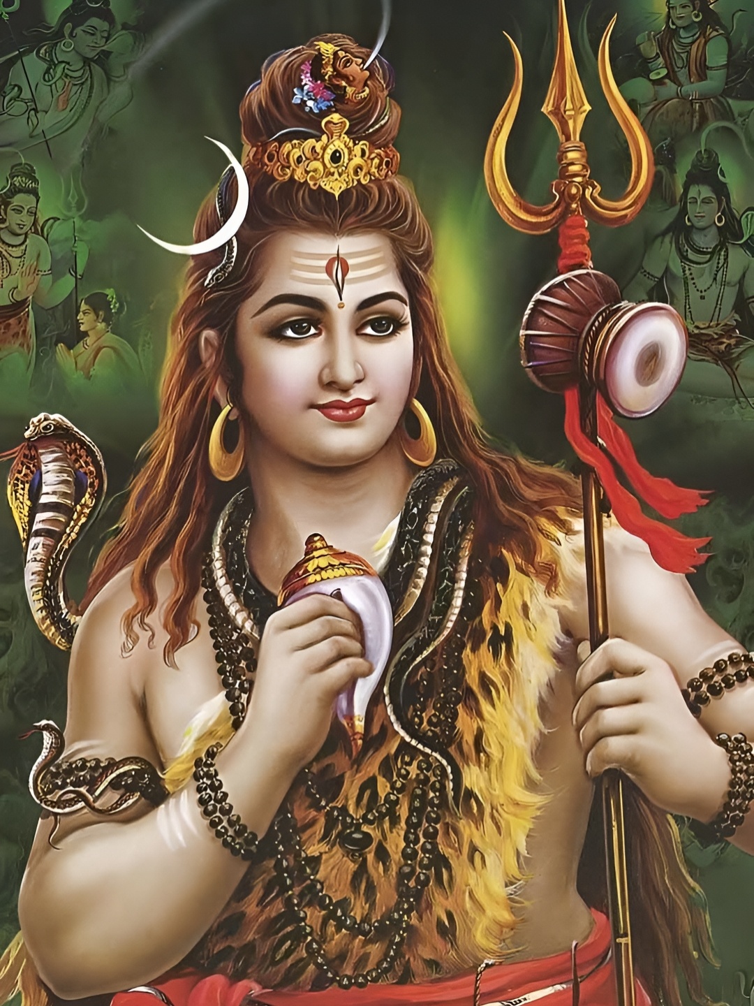 

British Terminal Black & Green Mahadev Religious Wall Painting