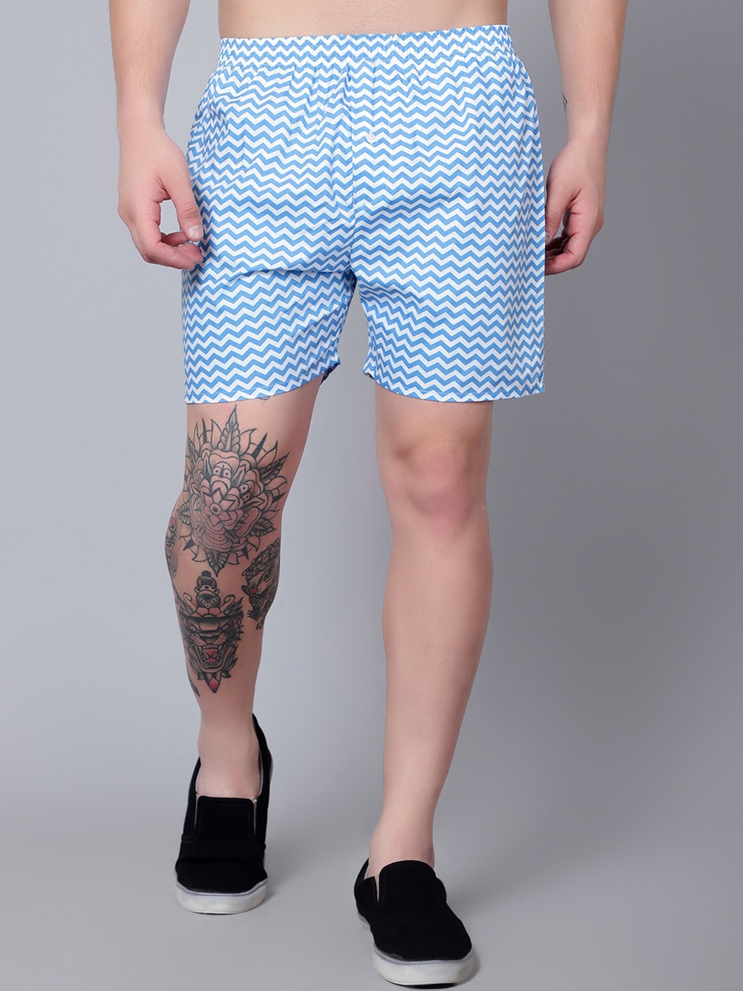 

Zombom Printed Breathable Pure Cotton Boxers ZB_BOXER_2312_ZIGZAG-WHITE_S, Blue