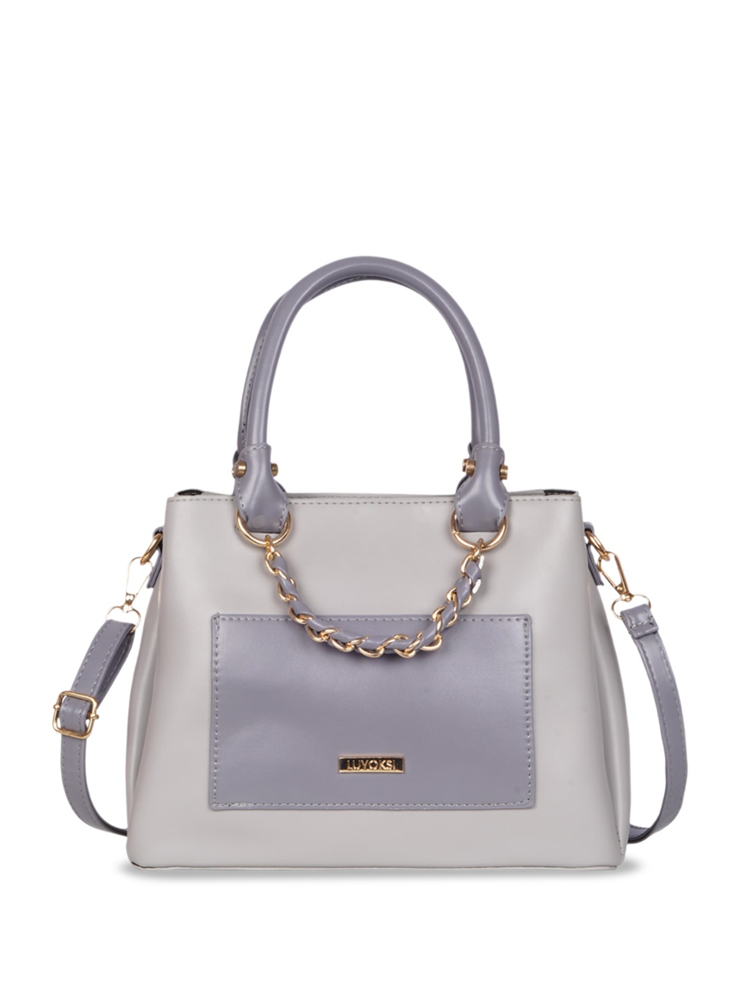 

Luvoksi Colourblocked Structured Handheld Bag, Grey