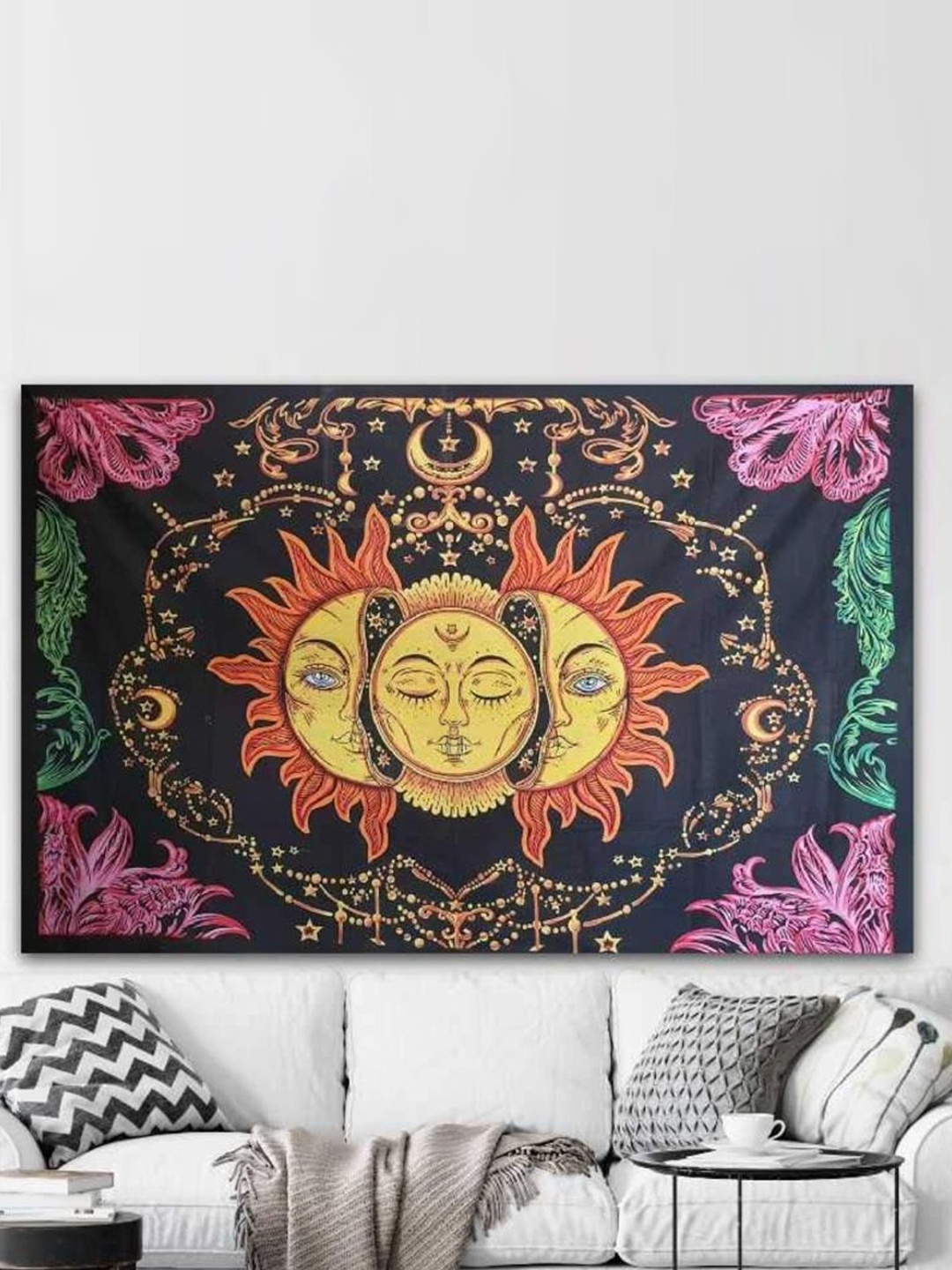 

dravy handicrafts Black & Orange Printed Cotton Tapestry
