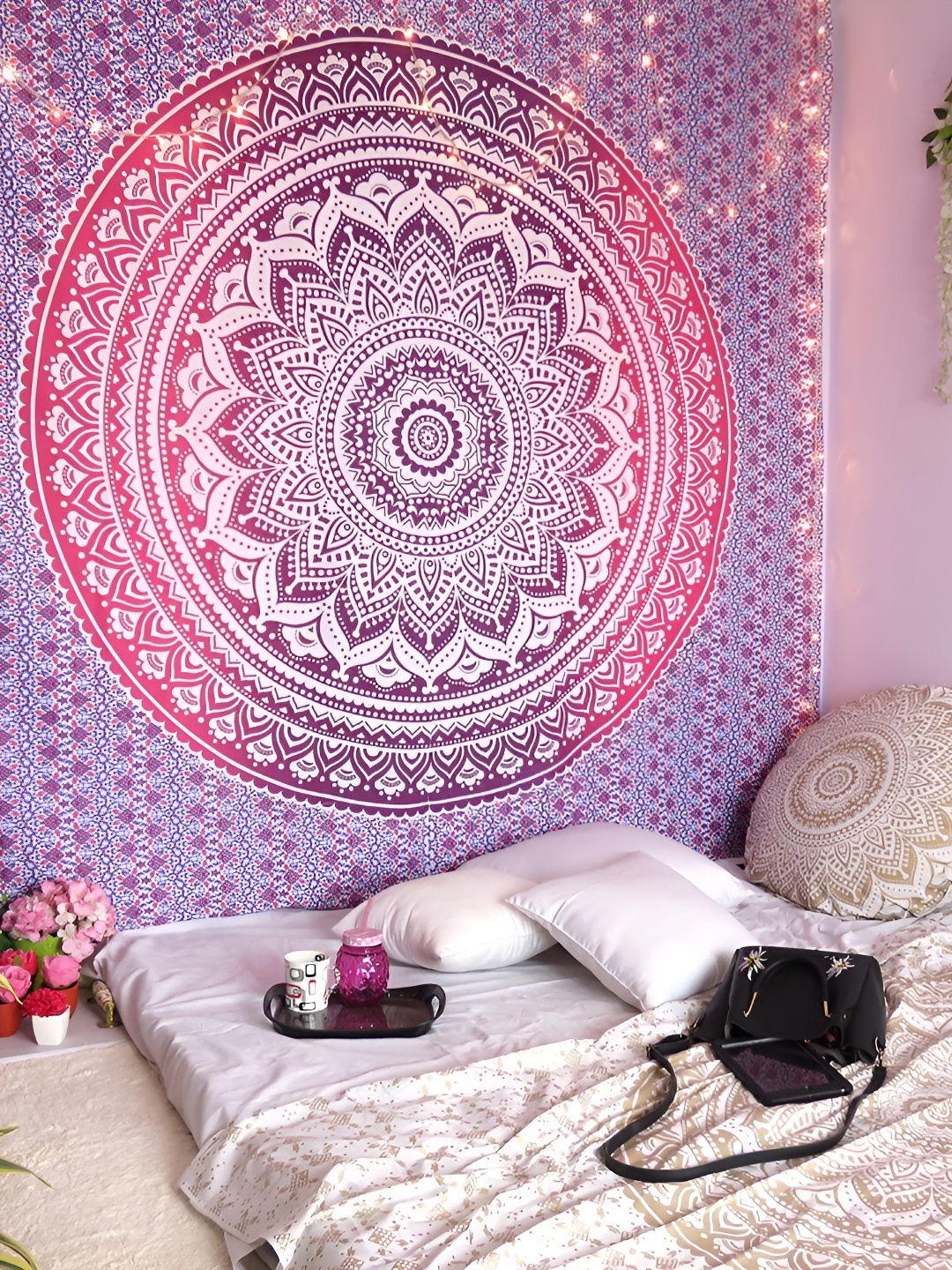 

dravy handicrafts Purple & Pink Printed Cotton Tapestry