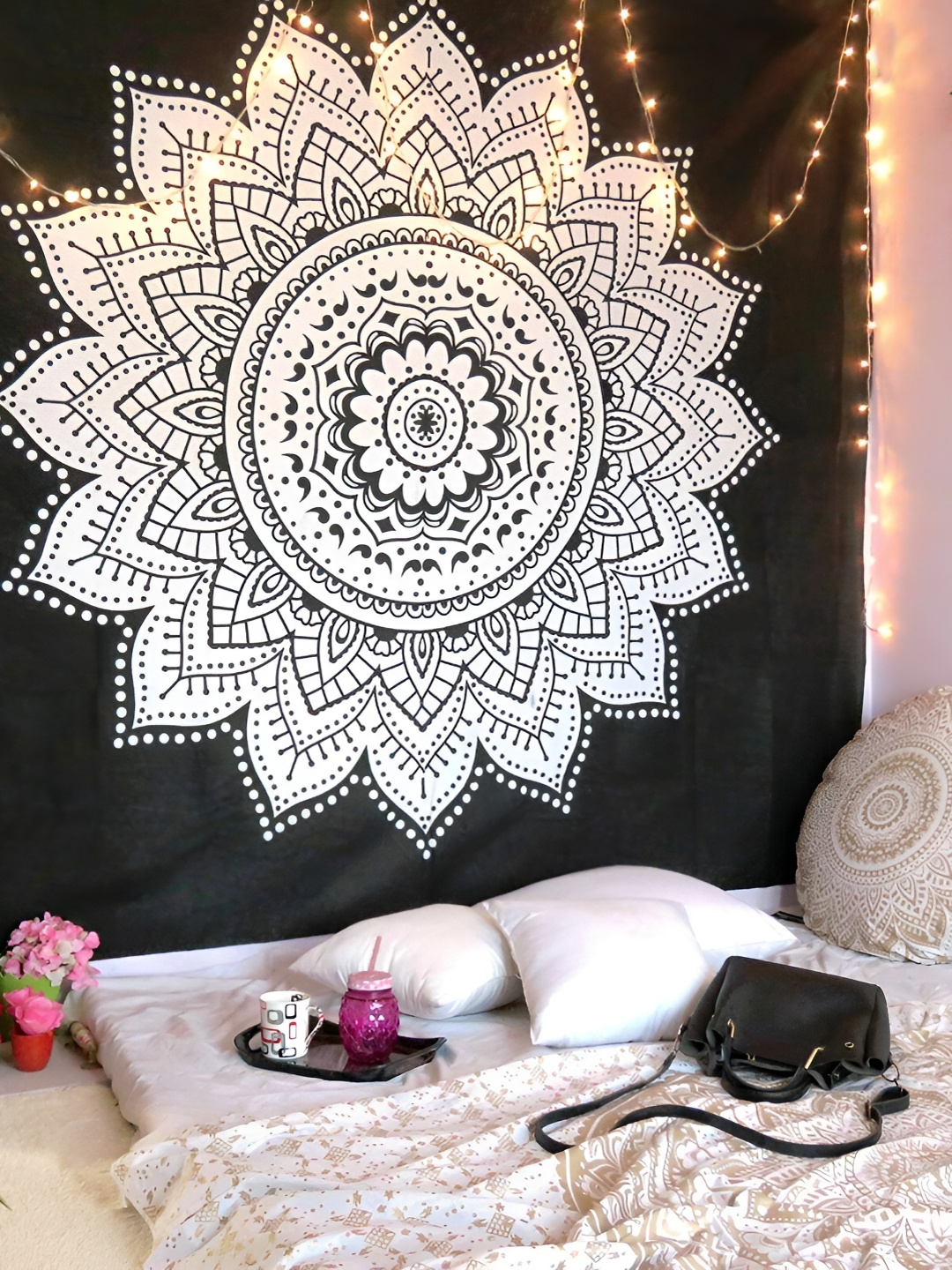 

dravy handicrafts Black & White Mandala Tapestry