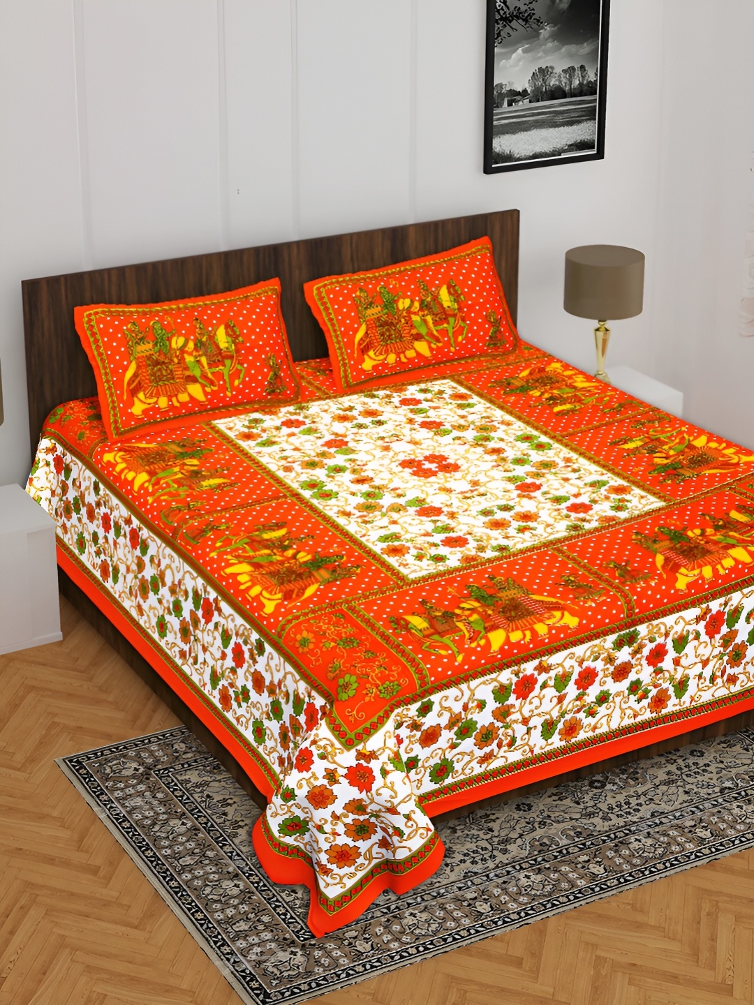 

Sohibe Yellow 210 TC King Bedsheet with 1 Pillow Covers