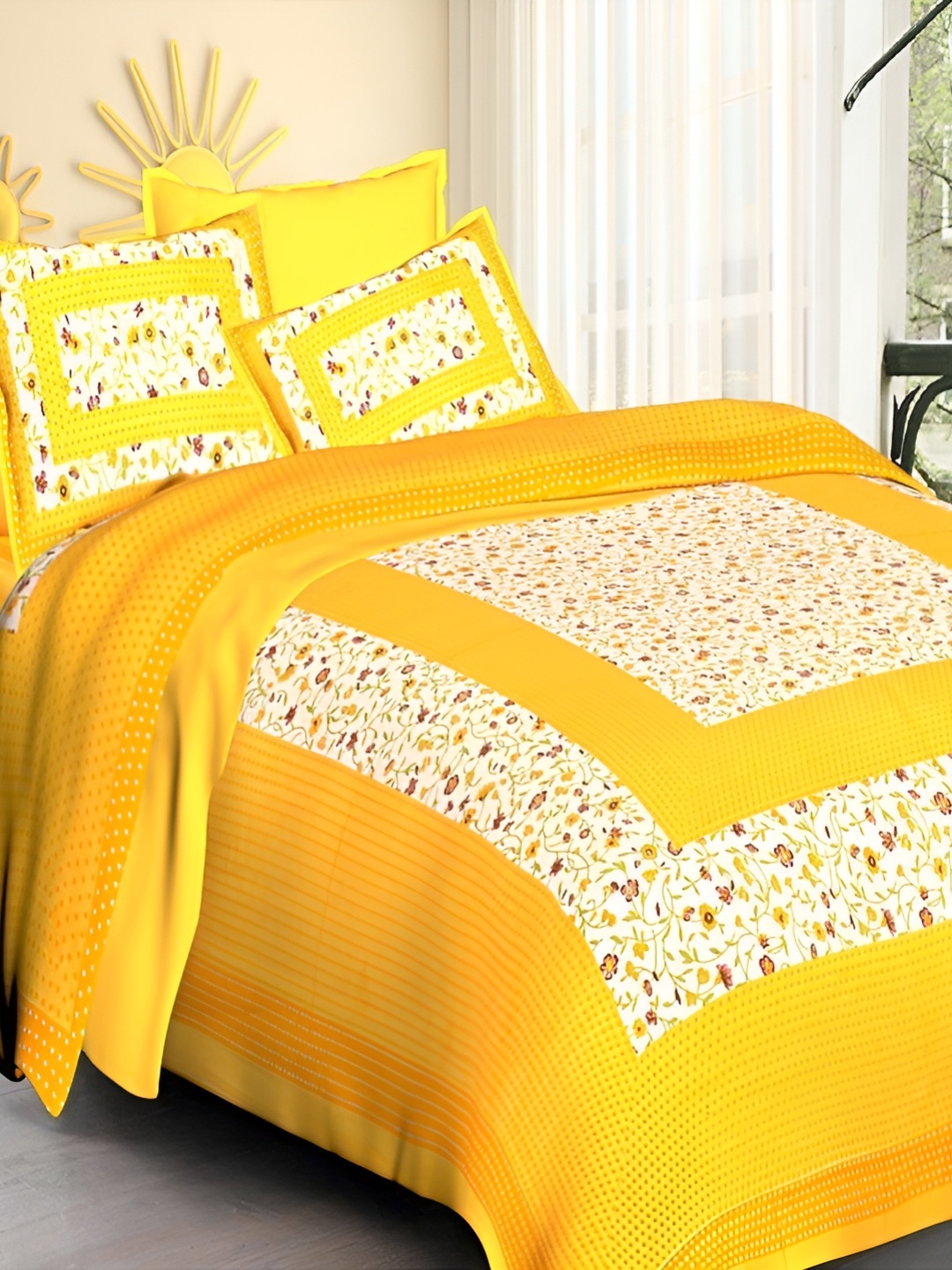 

Sohibe Multicoloured 300 TC King Bedsheet with 1 Pillow Covers, Multi