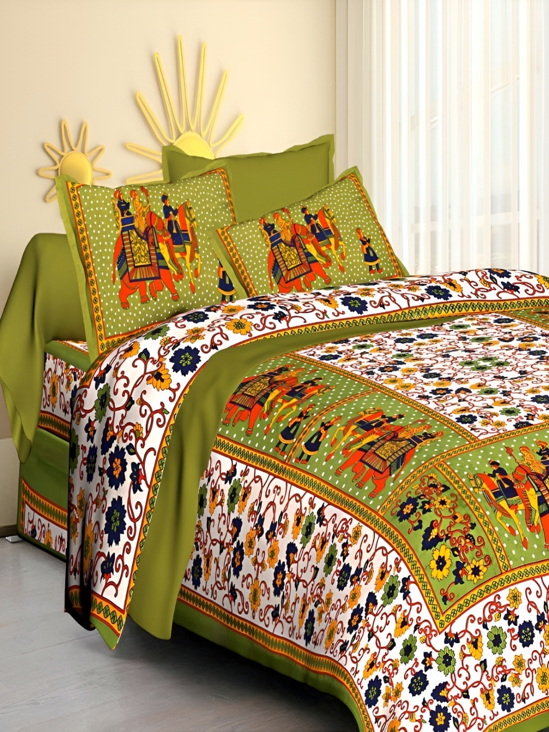 

Sohibe Orange Coloured & White 144 TC King Bedsheet with Pillow Cover