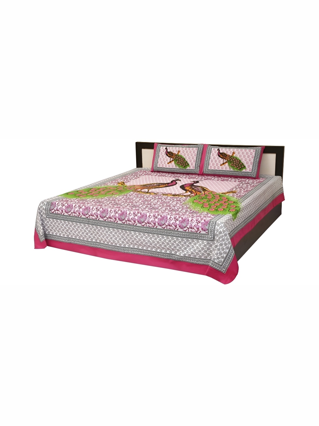 

Sohibe Pink White Ethnic Motifs 144 TC Cotton King Bedsheet With 1 Pillow Cover