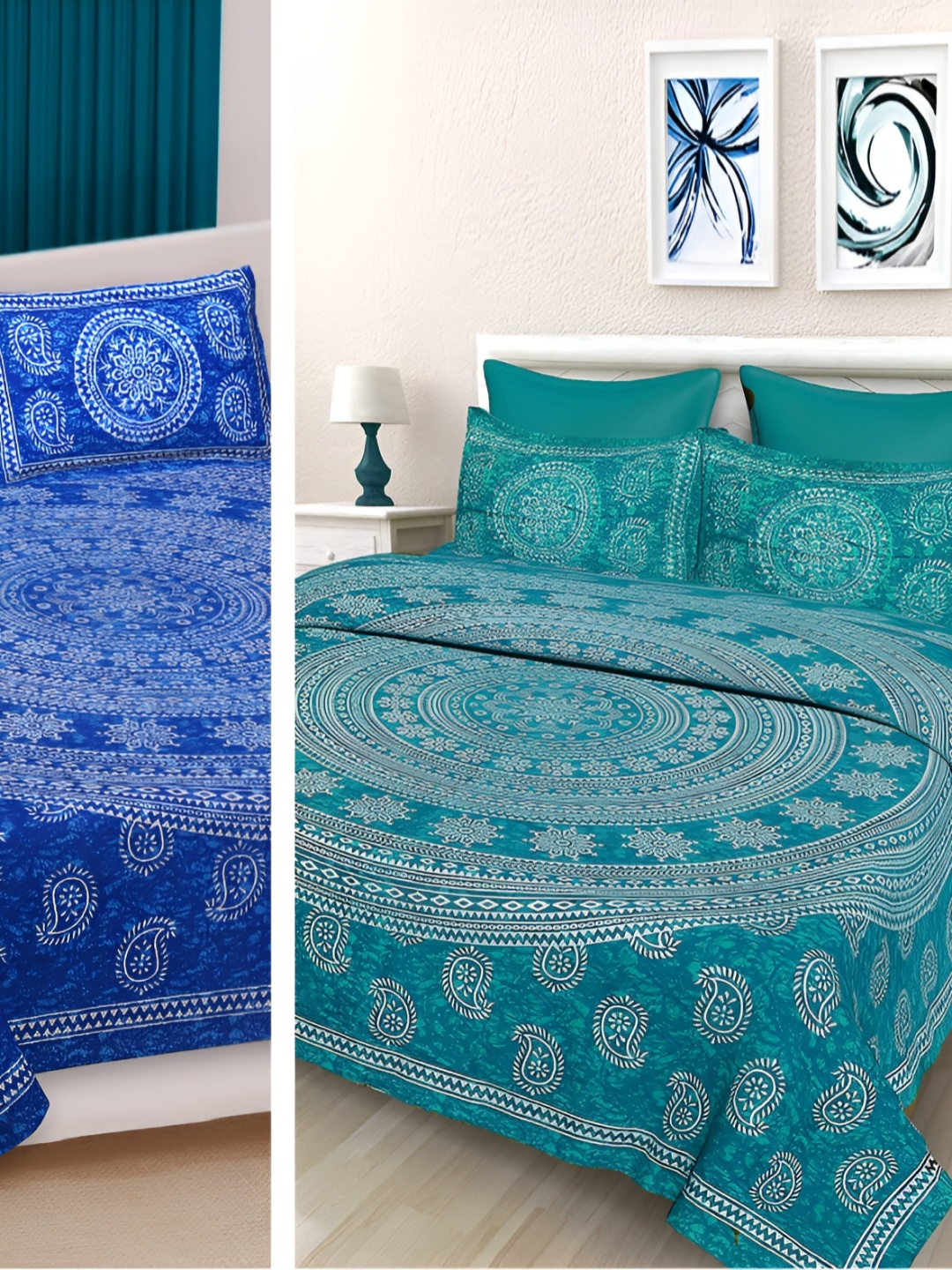 

Sohibe Blue Ethnic Motifs 300 TC Cotton King Bedsheet With 1 Pillow Cover