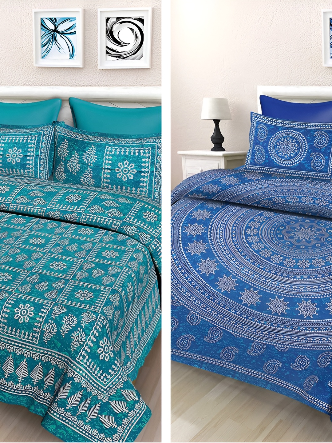 

Sohibe Blue Ethnic Motifs Printed 300 TC King Bedsheet with Pillow Cover