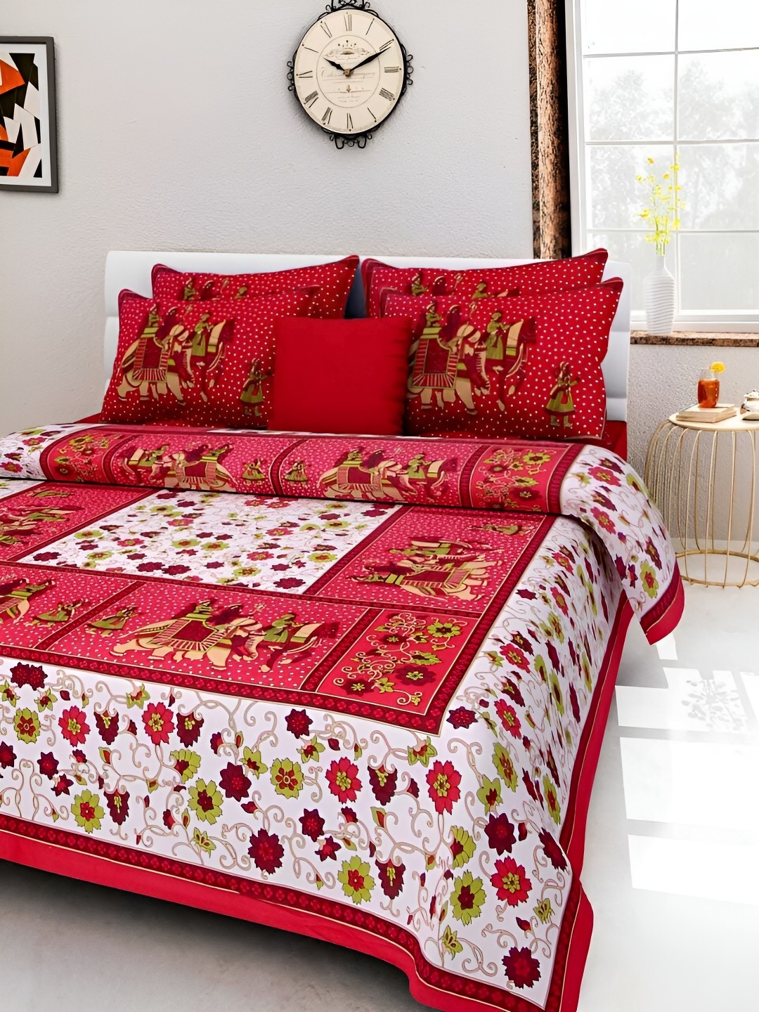 

Sohibe Orange 144 TC King Bedsheet with 1 Pillow Covers