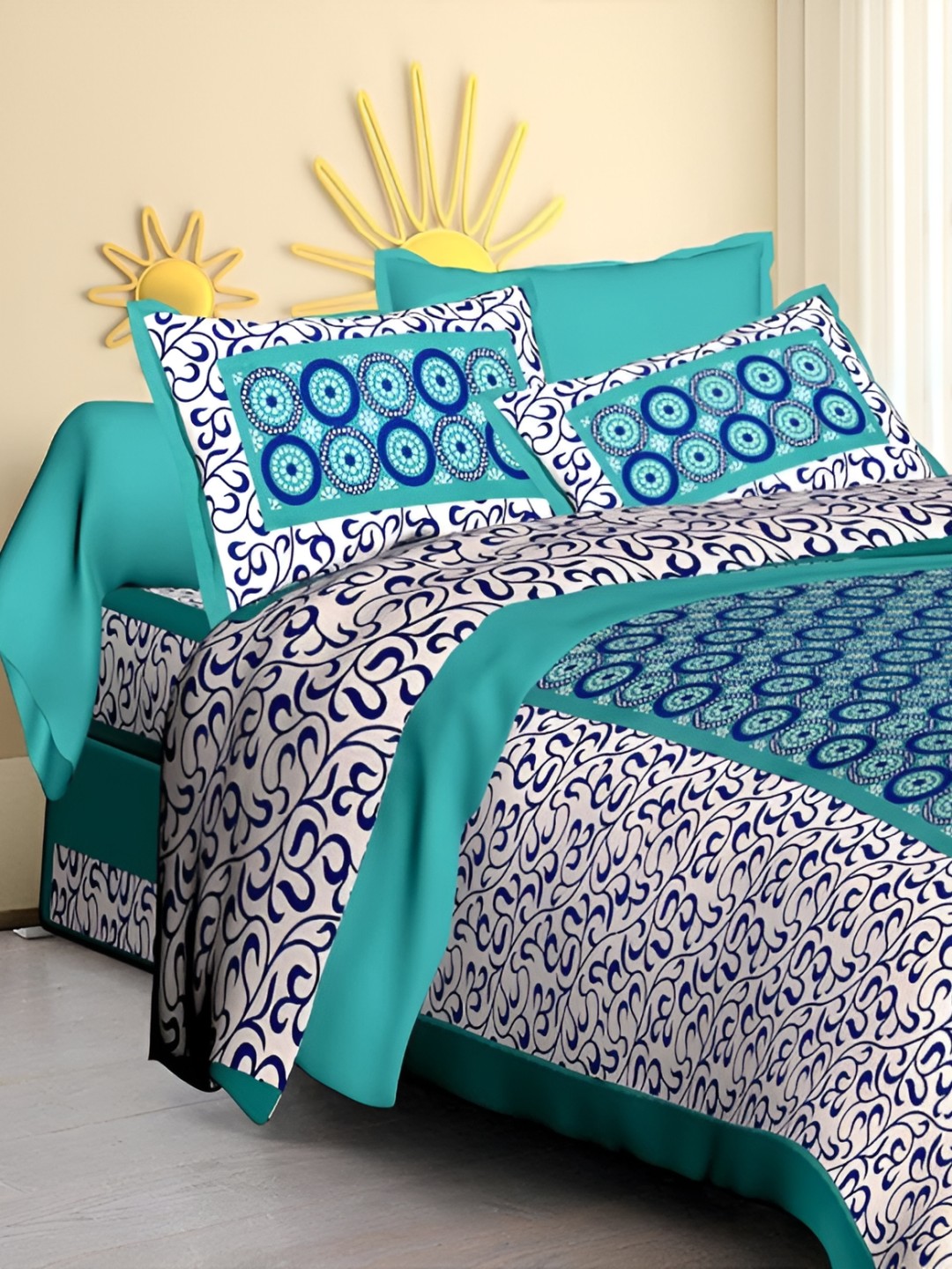 

Sohibe Green Blue Abstract 120 TC Cotton King Bedsheet With 1 Pillow Cover