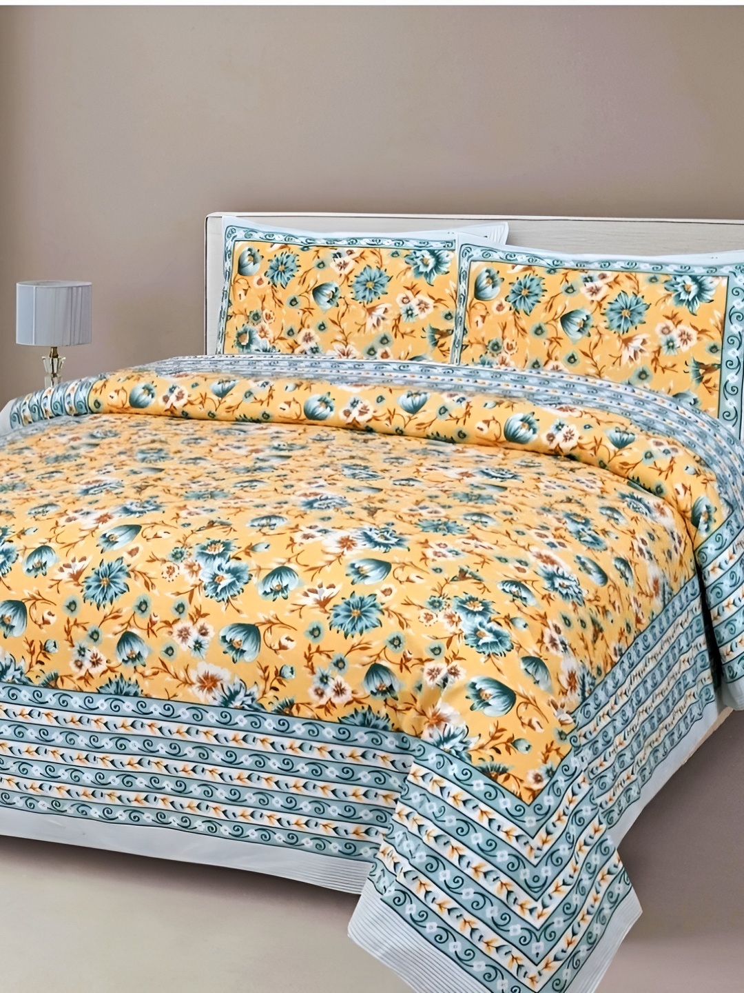 

Sohibe White & Yellow Floral Cotton 300 TC King Bedsheet with 1 Pillow Cover