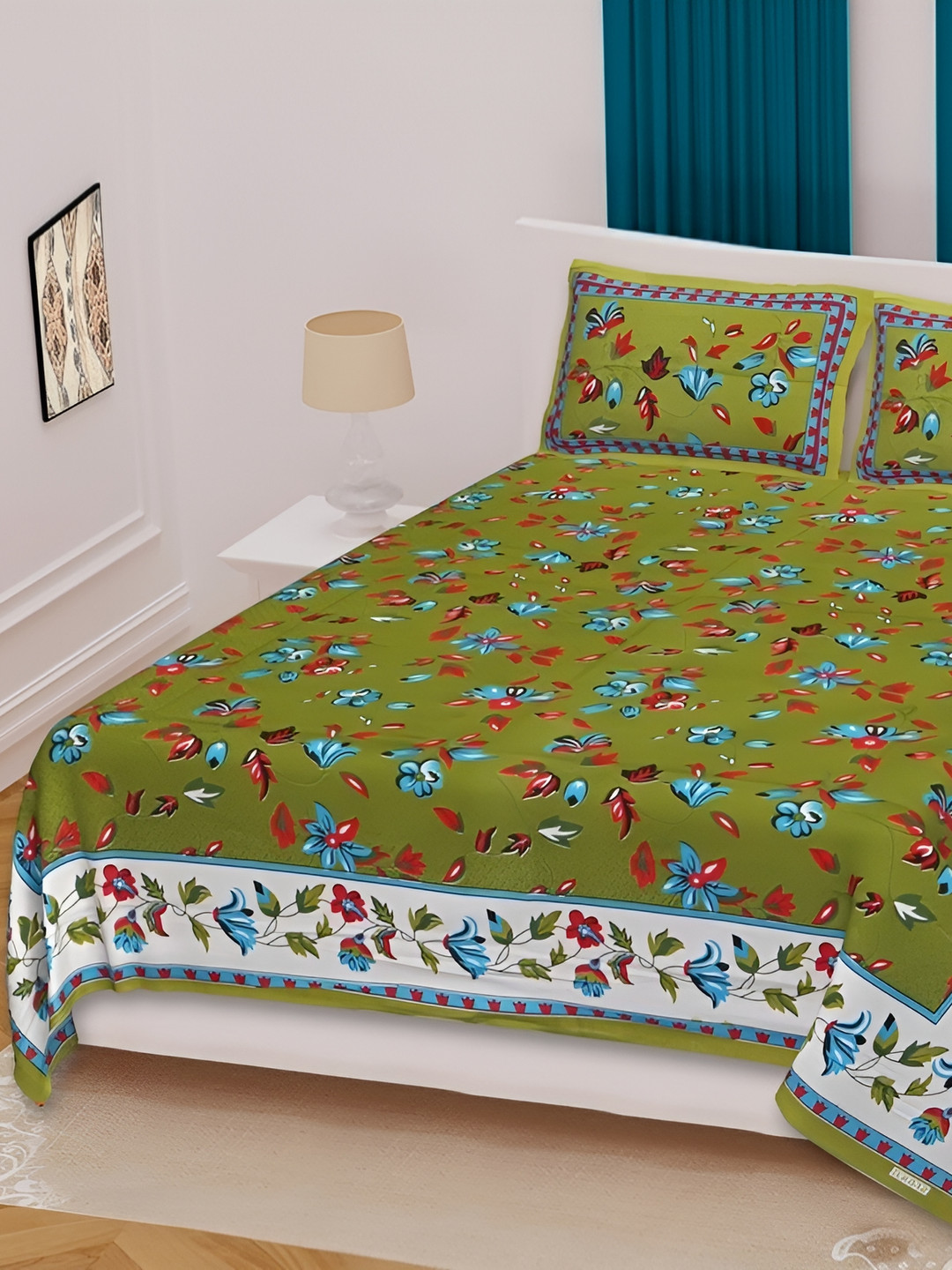 

Sohibe Green 300 TC King Bedsheet with Pillow Cover