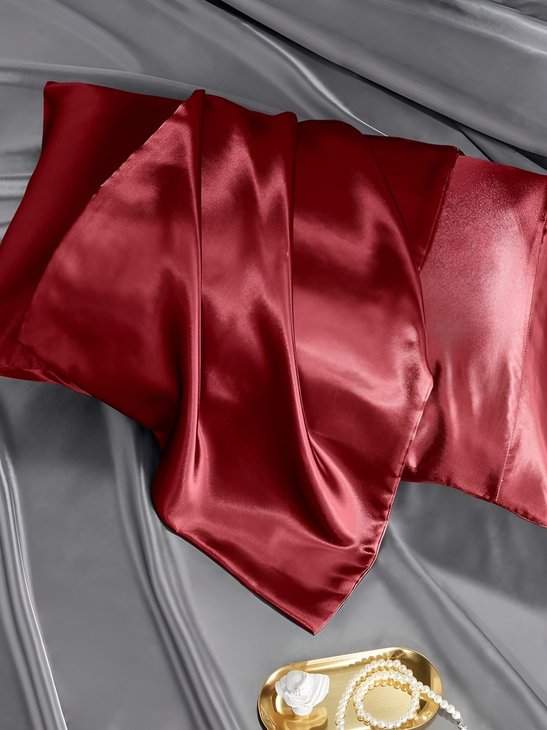 

Homerz Red 2 Pieces Solid Pure Silk Rectangle Pillow Covers