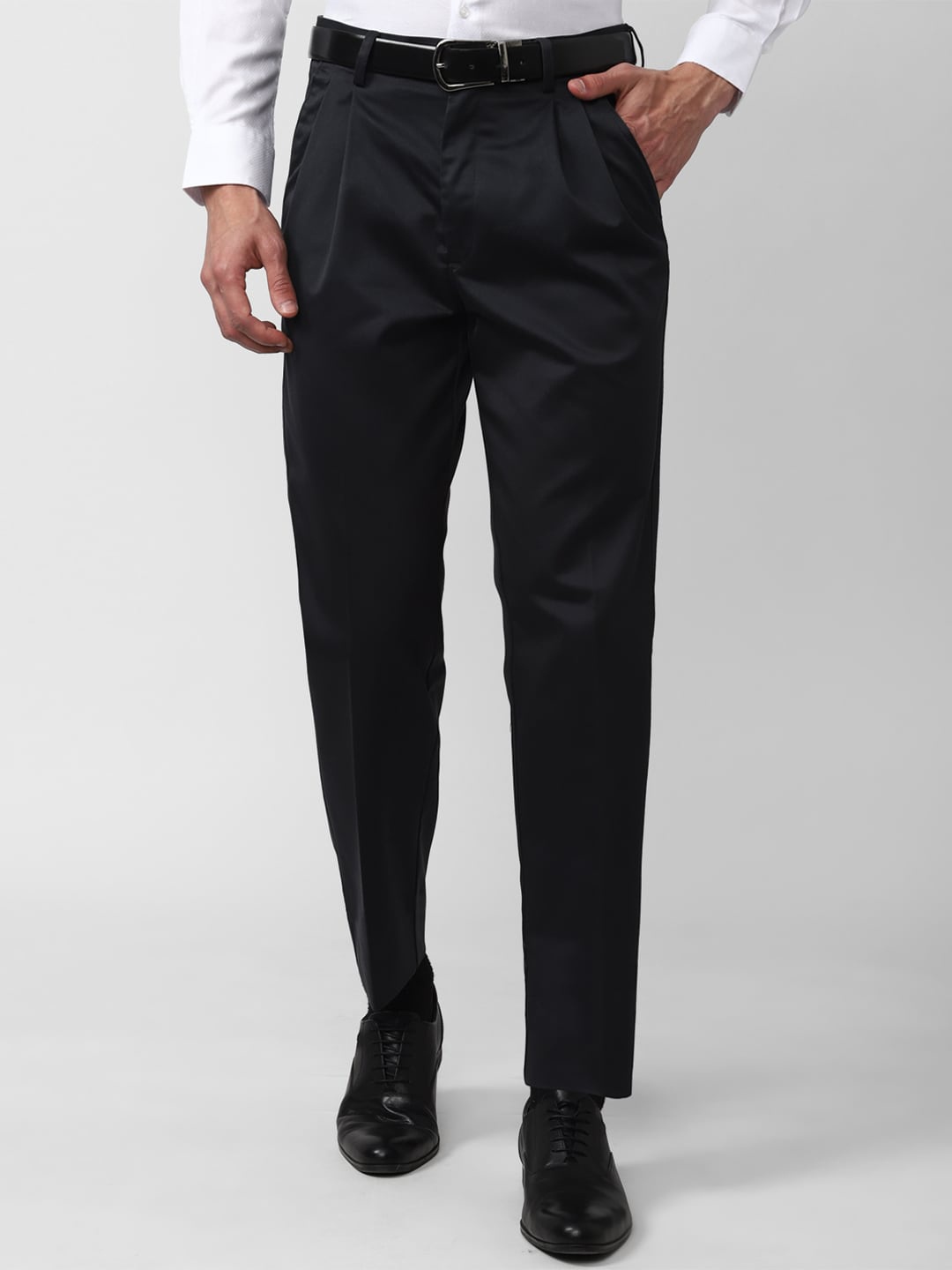 

Peter England Casuals Men Pleated Formal Trousers, Black