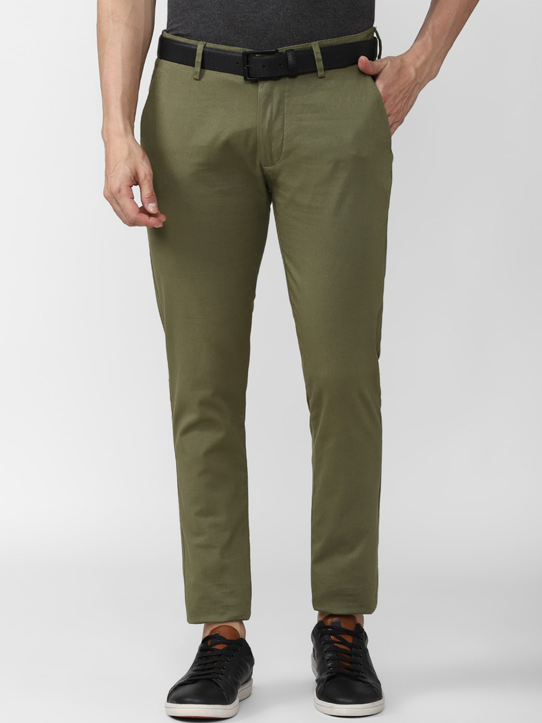 

Peter England Casuals Men Slim Fit Trousers, Olive