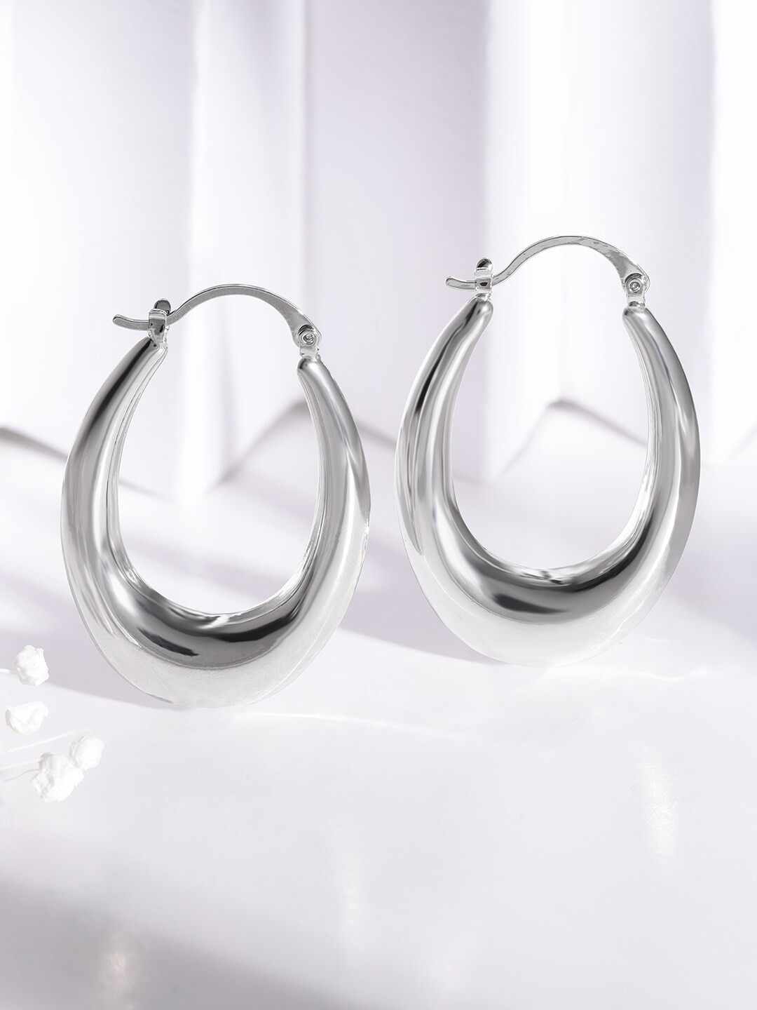 

Rubans Stainless Steel Rhodium Plated Waterproof Tarnish-Free Demi-Fine Hoop Earrings, Silver