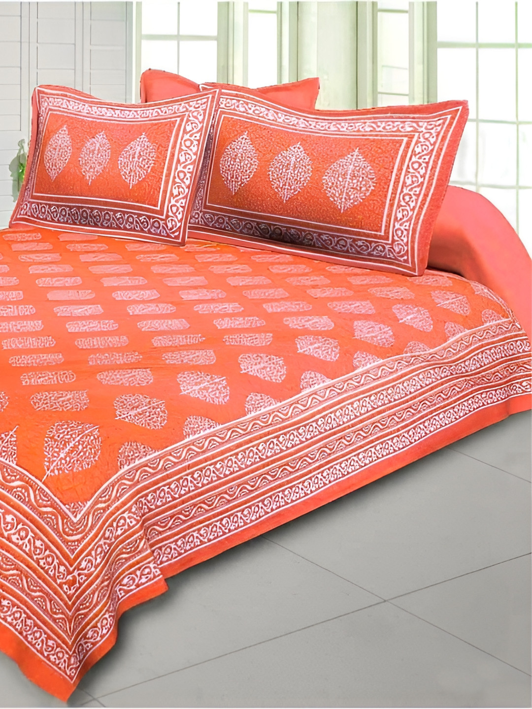 

Sohibe Orange-colored Ethnic Motif Printed Pure Cotton King Size Bed Cover & Pillow Cover