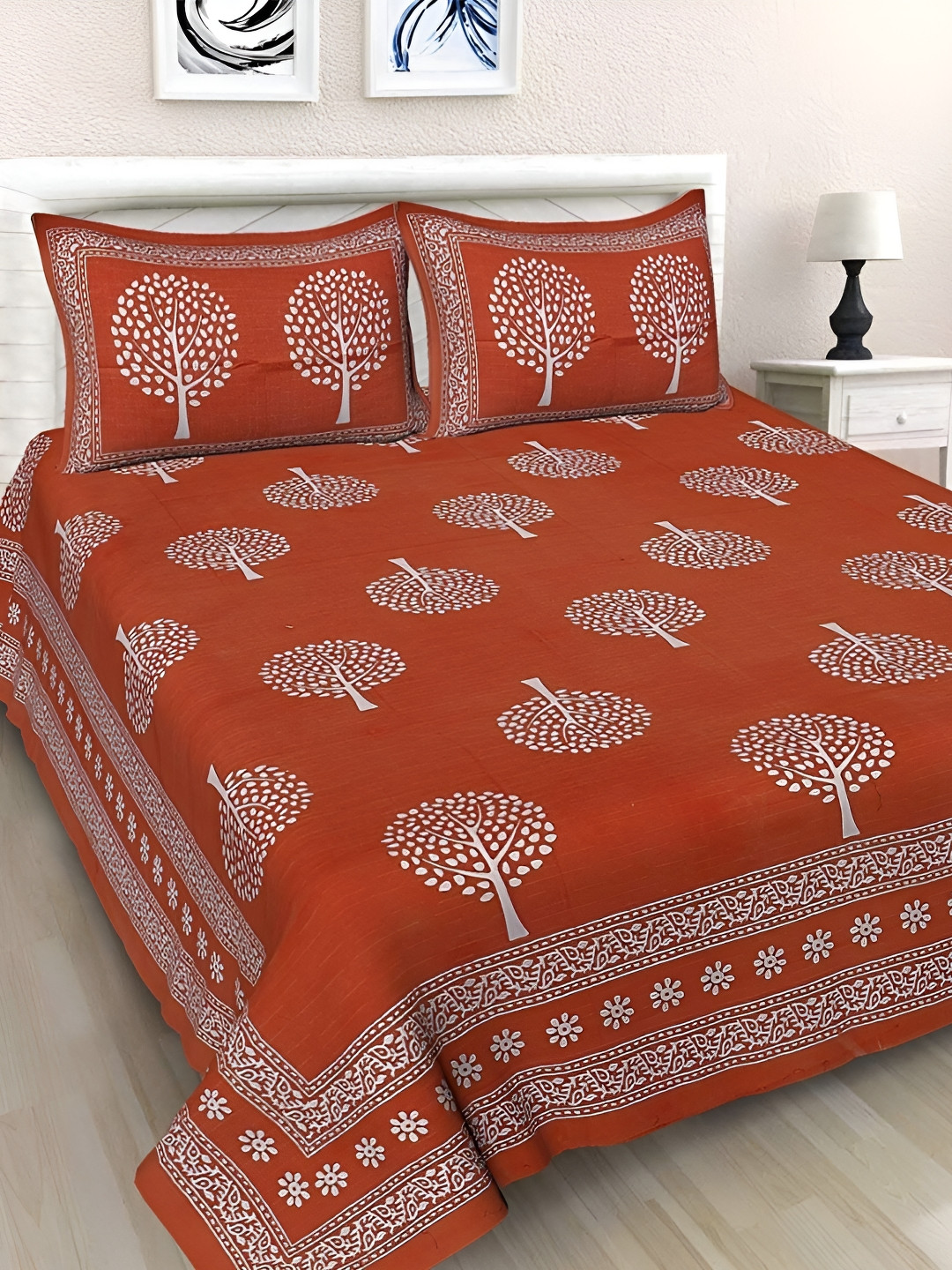 

Sohibe Red Ethnic Motif Printed Pure Cotton King Size Bed Cover With Pillow Cover