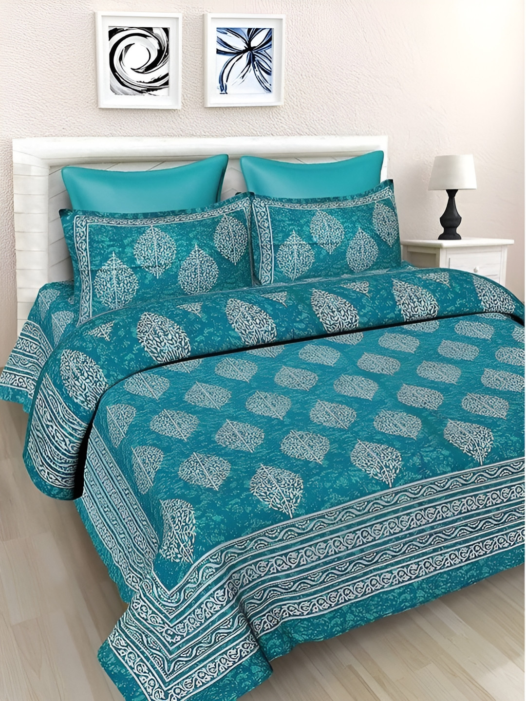 

Sohibe Blue Printed Pure Cotton King Size Bed Cover With Pillow Cover