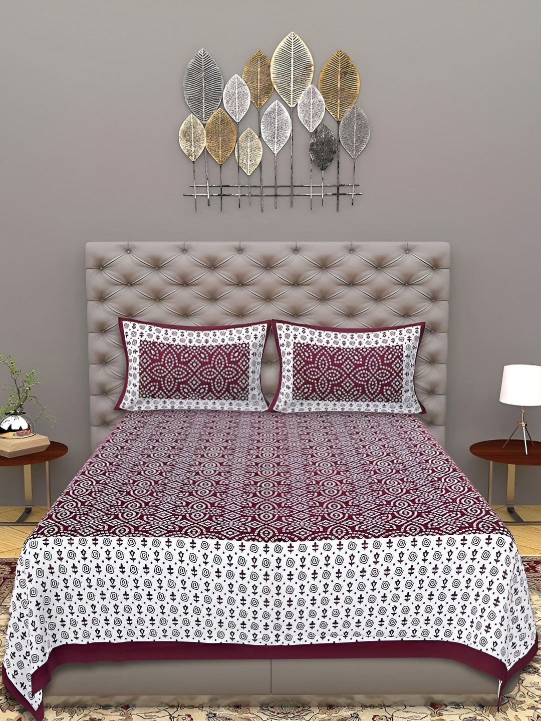 

Sohibe Brown Ethnic Motif Printed Pure Cotton King Size Bed Cover With 2 Pillow Cover