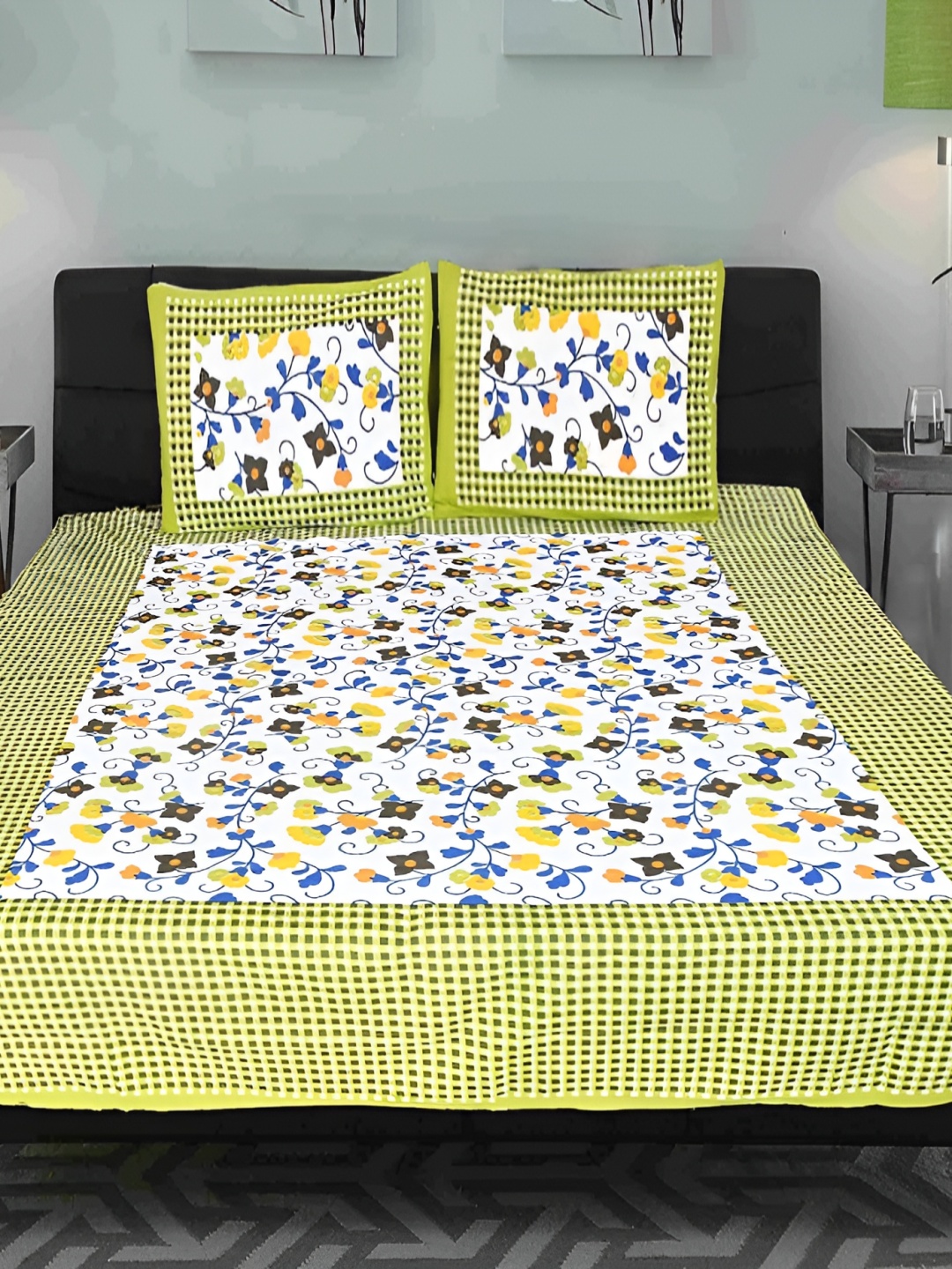 

Sohibe Green Floral Printed Pure Cotton King Size Bed Cover With Pillow Cover