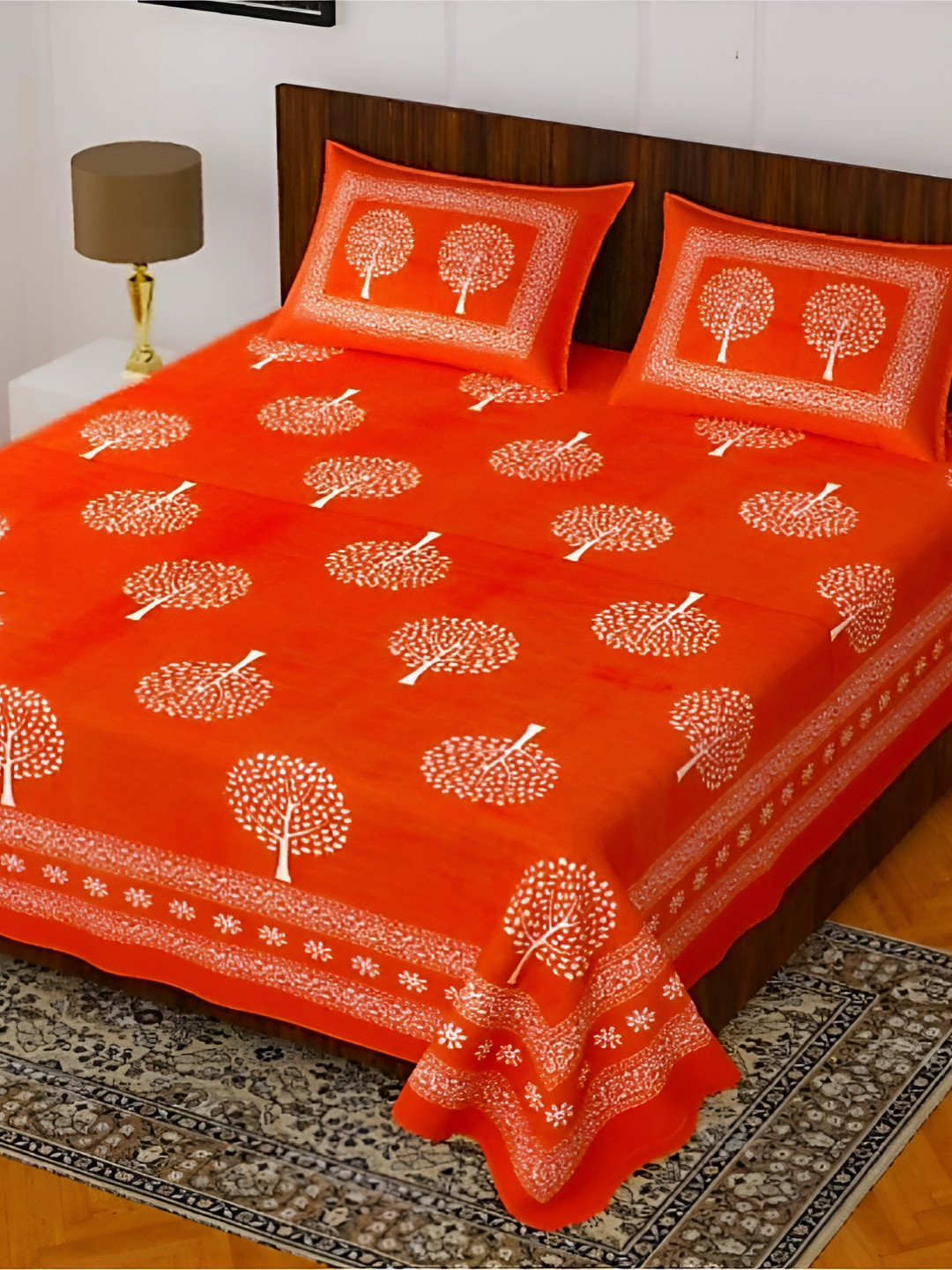 

Sohibe Orange Cotton Bed Covers & 2 Pillow Covers
